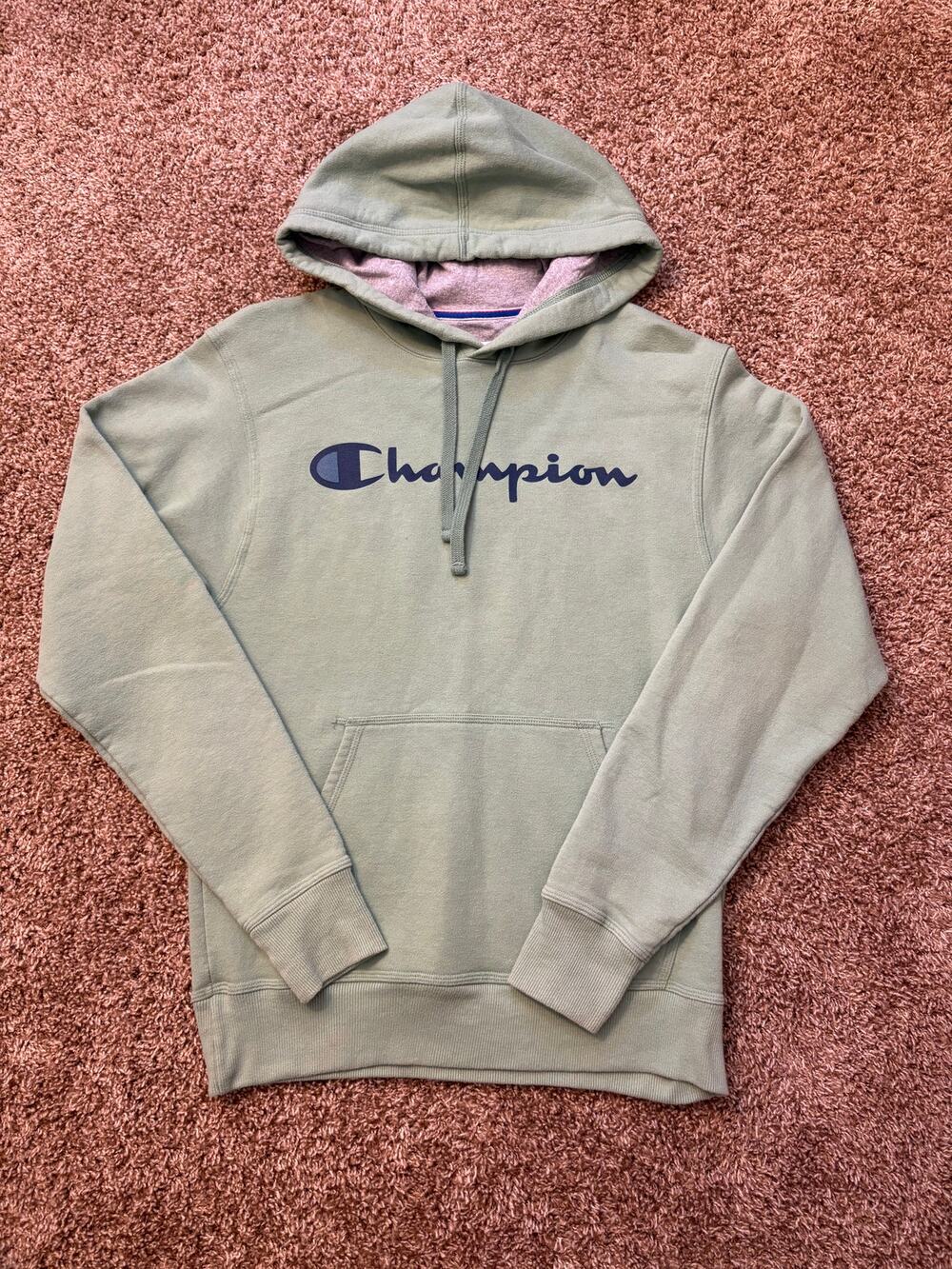 Champion Hoodie Pullover Spell Out Logo Mens Size Small Sage Green